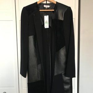Calvin Klein Faux Suede & Leather Black Duster Jacket-Size 8- NWT